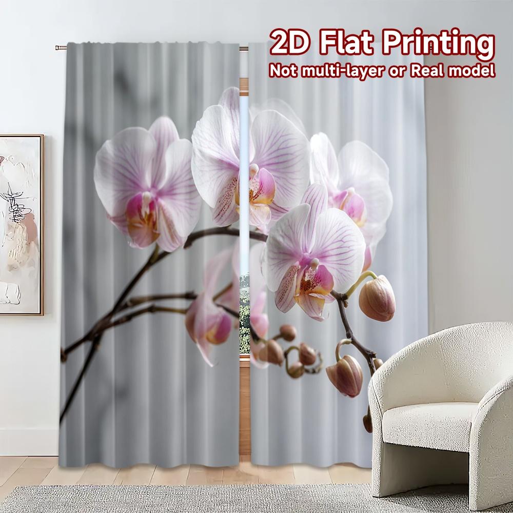 2pcs, 2D FLAT PRINTING Curtains (Without Rod) Orchid Elegance Popular Contemporary Curtains 100% Polyester Curtains Gifts