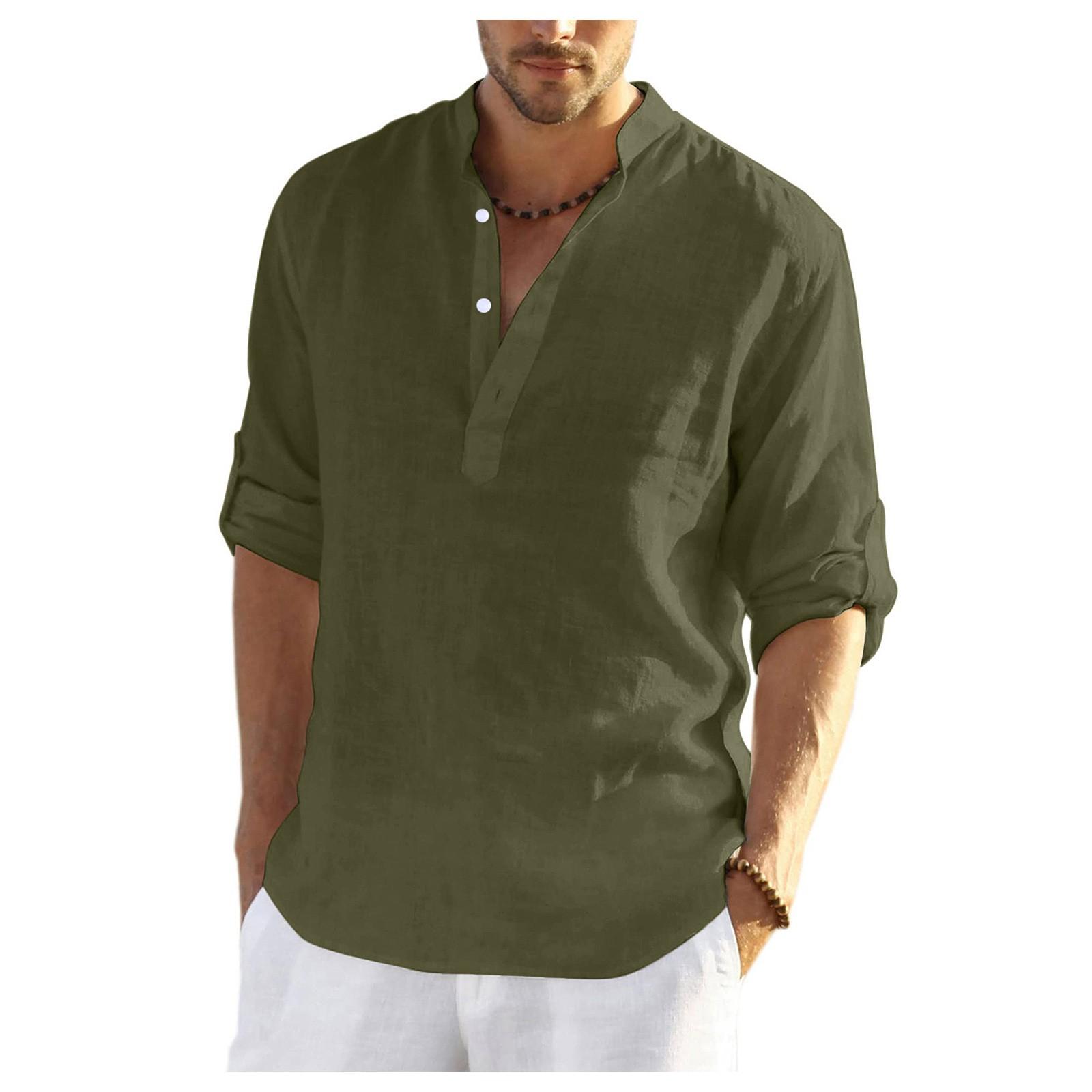 

Мужские повседневные рубашки Свободные рубашки с воротником-стойкой 5XL армия зеленый
