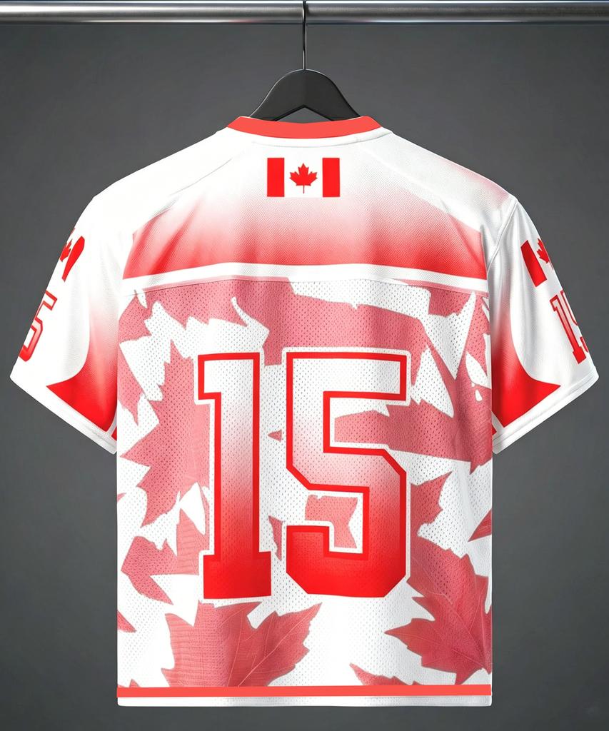 Canada #15 Maglia da Calcio Uomo Foglia d'Acero Rossa Stampata Manica Corta Abbigliamento Sportivo Bandiera Canadese T-shirt Casual da Allenamento