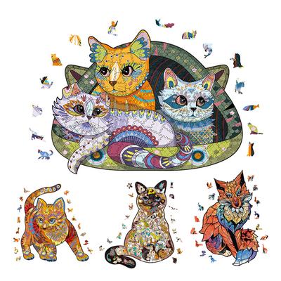 Quebra-cabeça de Madeira Gato Fofo Colorido Personalizado Quebra-cabeça 3D Presente para Adultos e Crianças Conjunto de Tabuleiro de Formas Brinquedo Jogo Interativo DIY Brinquedos A21