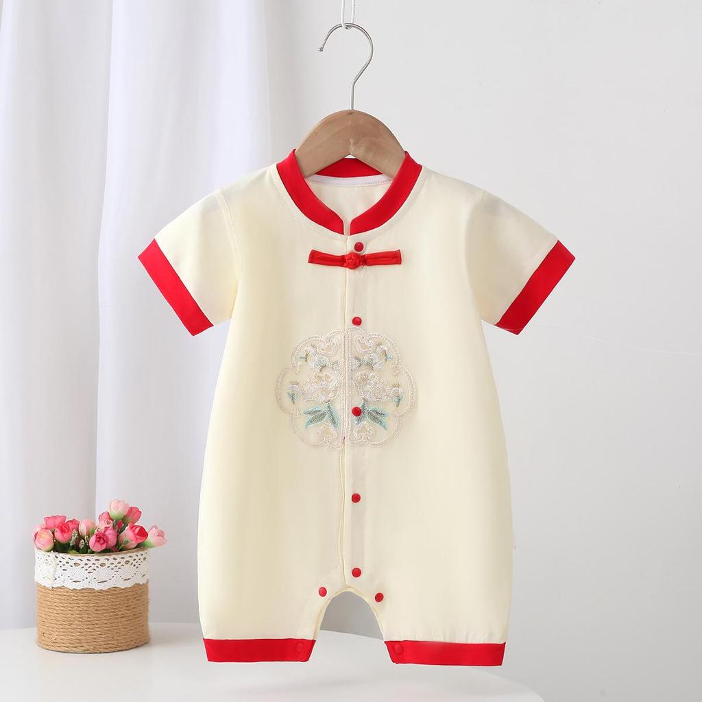 Chinese Trendy Embroidery Infant Jumpsuit - Summer Style Boneless Crawling Bodysuit