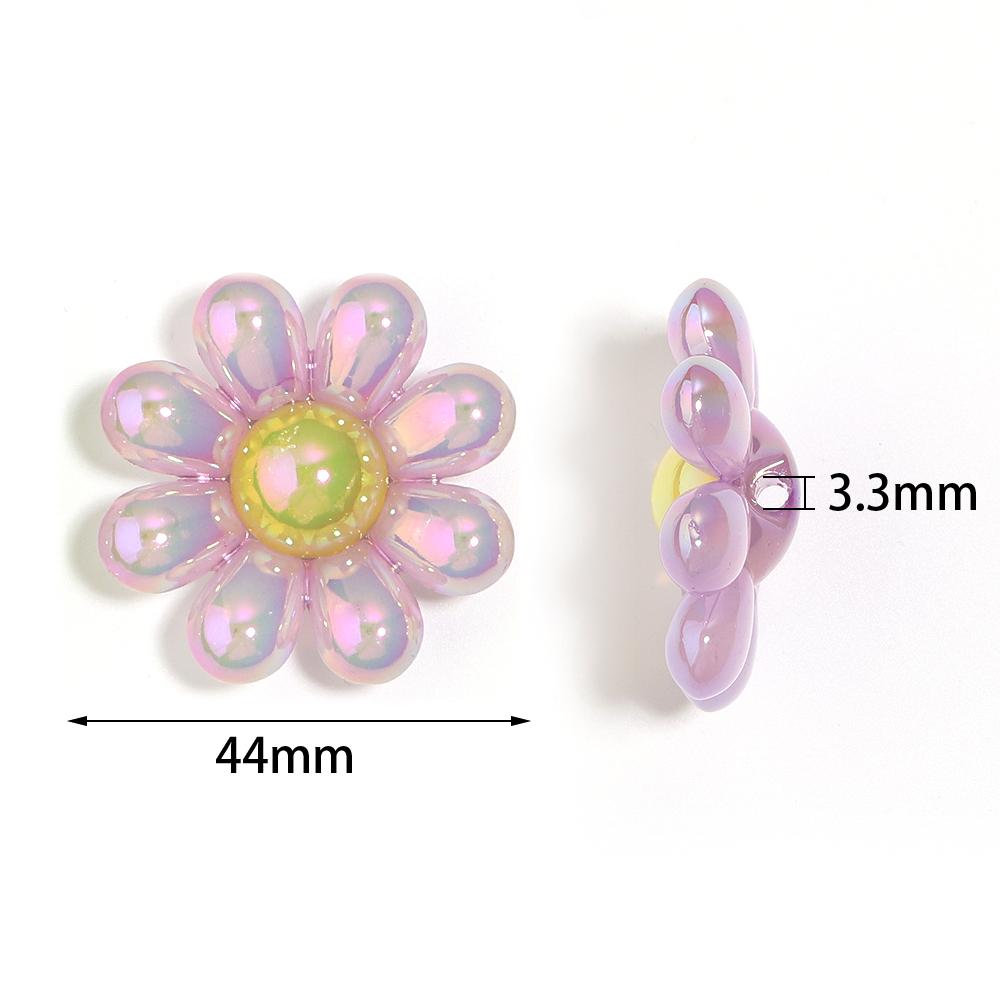 5pcs/lot 44mm Plated Colored Flower Beads Loose Spaced Acrylic Beads For DIY Charms Necklace Headwear Keychains Accessories