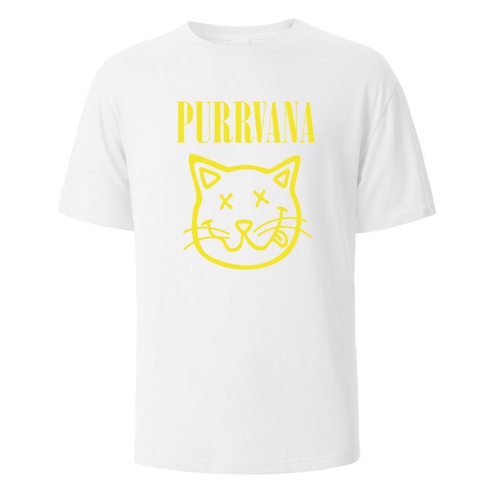 Purrvana Cat Head Print T-Shirt Summer Tees For Men Women 100% Cotton O-neck Oversize Casual Short sleeved Tops