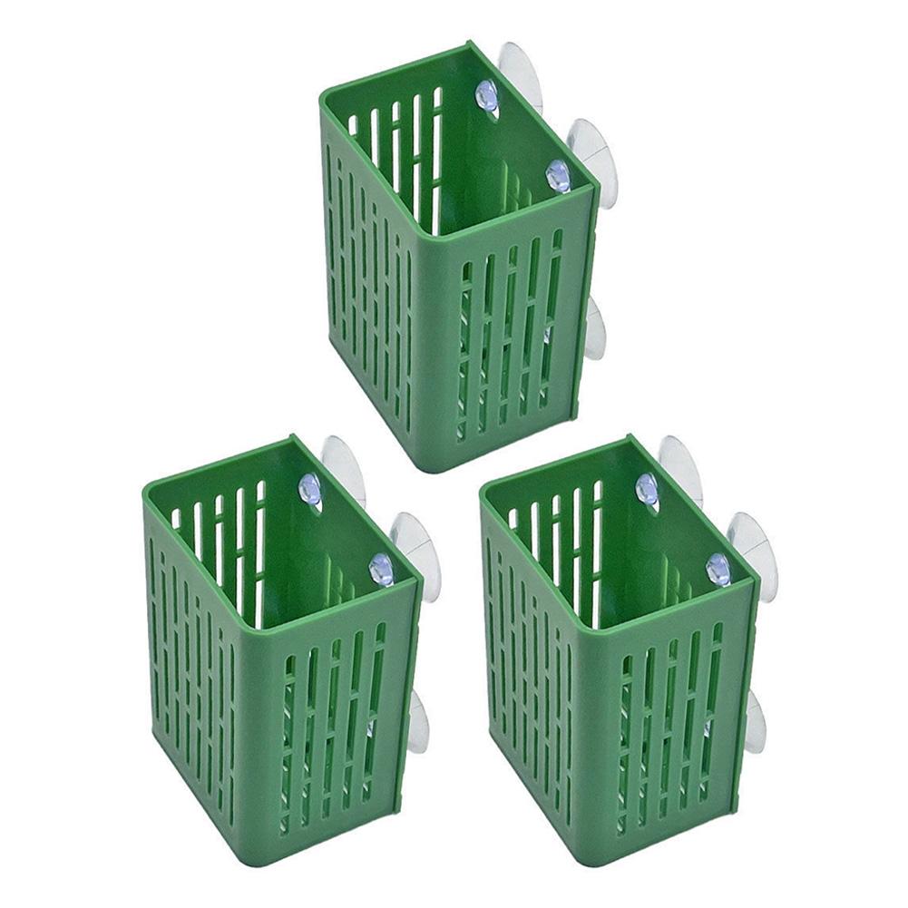 

Aquatic plant wall mounted baskets set of 3 with suction cups for fish tanks resin material size 8 by 6 by 11 centimeters зелений