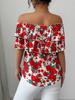 Camisa Oversize de Manga Corta y Un Hombro para Mujer, Estilo Vacaciones de Verano con Cuello Volante en Capas