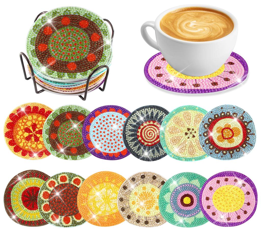 LUCKYBEE Diamond Art Coaster DIY Diamond Beads 5D Diamond Painting Mandala Diamond Coaster Craft Kit for and Set with Holder Kit, Kit, Kit, Beginners,