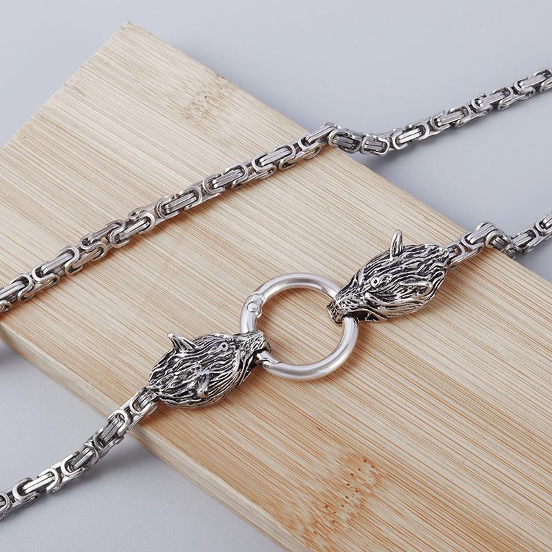 Men's Stainless Steel Viking Celtic Knot Battle Axe Pendant with Metal Wolf Head