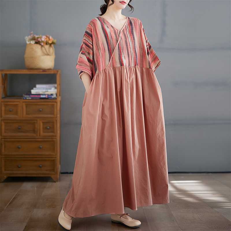 Robe d'été à col en V Grande taille Robe longue