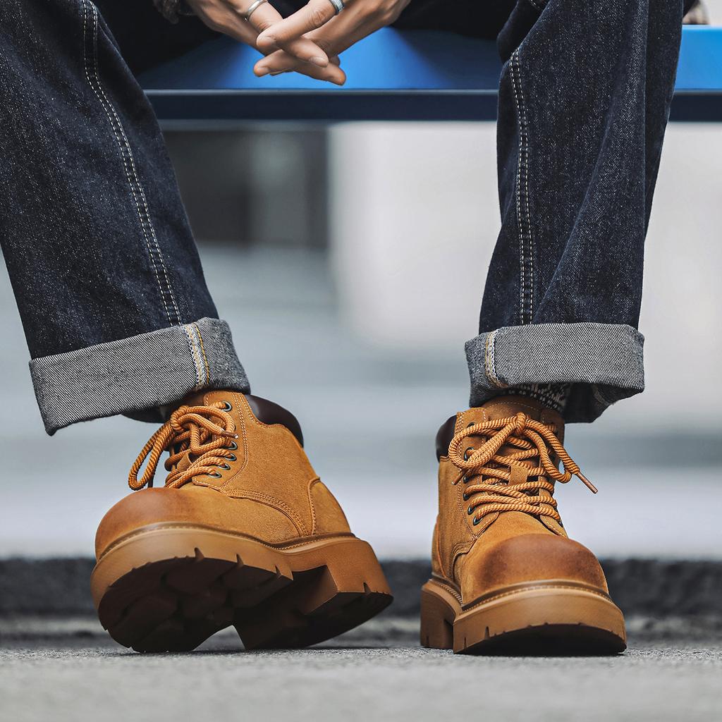 New anti-velvet leather Martin boots high-top boots American retro medium-top heightening shoes
