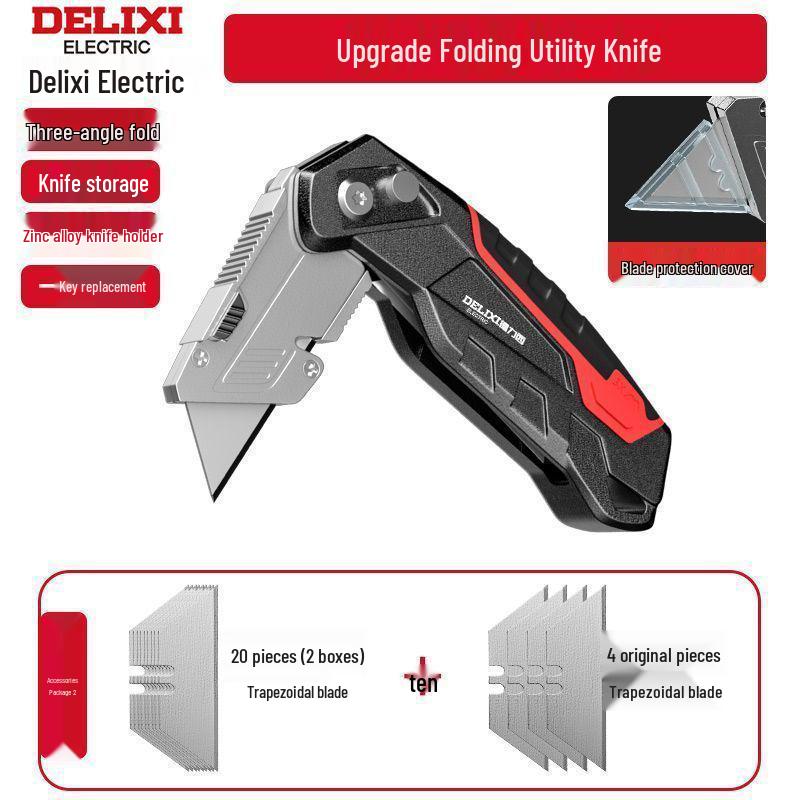 Heavy-Duty Industrial Folding Utility Knife with Thick All-Steel Retractable Blade for Electricians and Cable Work.