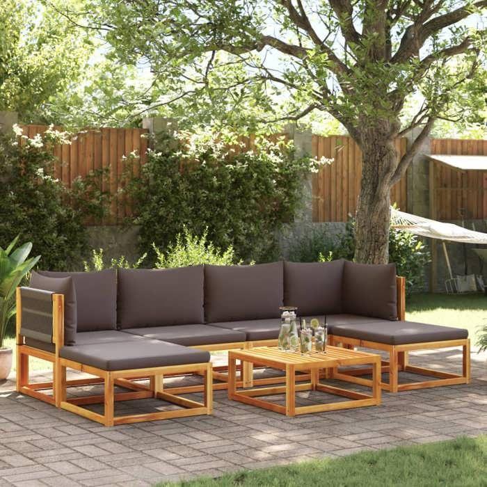 VidaXL 7-piece Garden Sofa Set with Cushions, Acacia Wood and Rope, 3278839