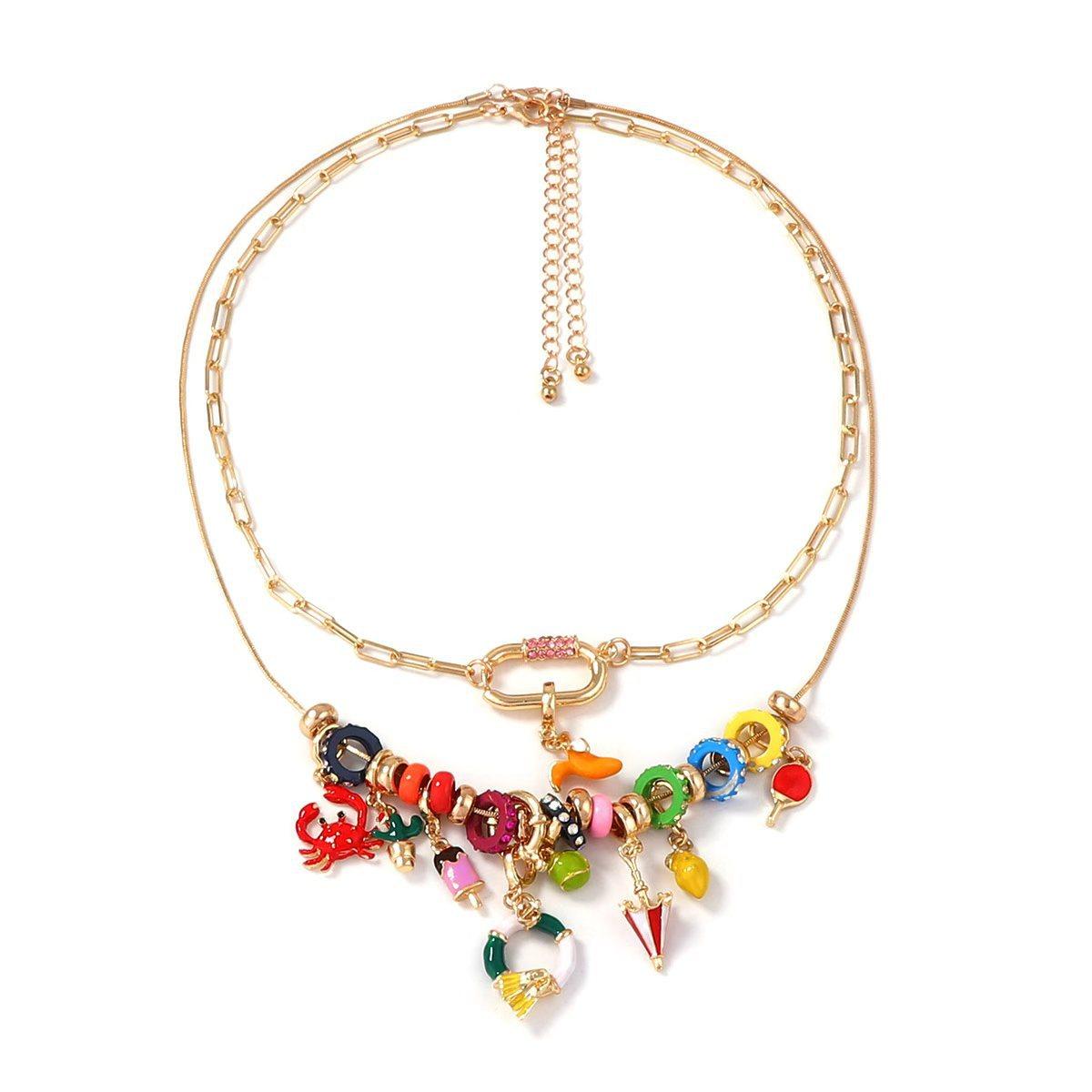 

Fresh fashion trend design sense double-layer chain stacked alloy geometric animal pendant women s necklace