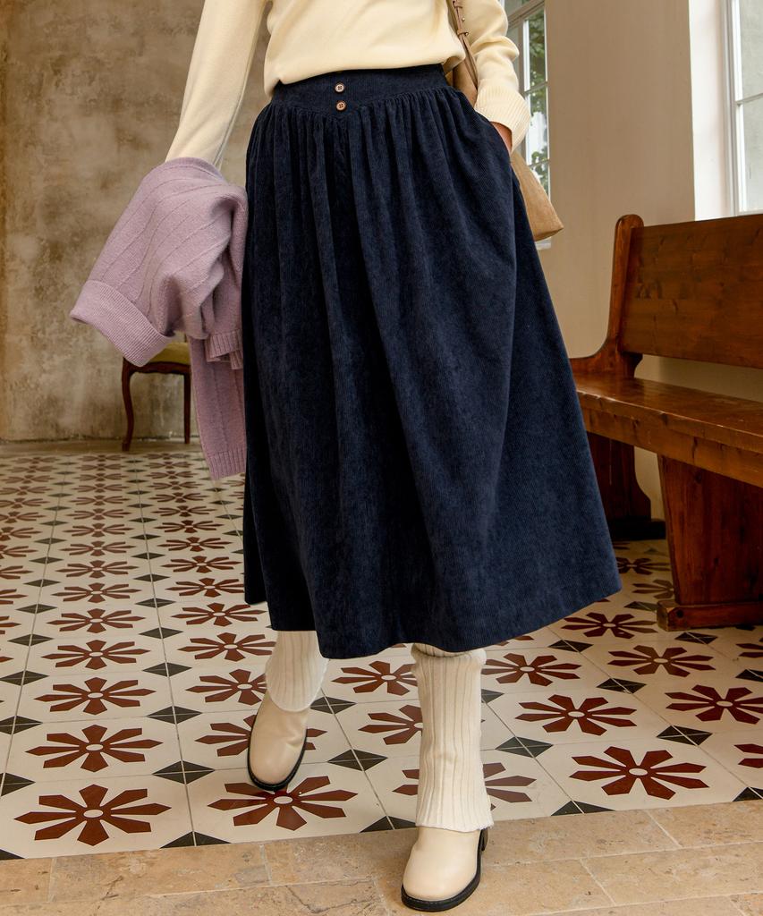 Pigment Corduroy Button Skirt (Kysk2509191)