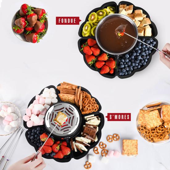 2-in-1 Elektrischer S'more Maker Fonduetopf Flammenloser Heizer mit 3 Temperaturreglern