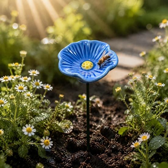 Pollinator Waterer for Insects Ceramic Bee Watering Station, Handmade Colorful Flower Bath, Garden Mini Station Water Dish Bees