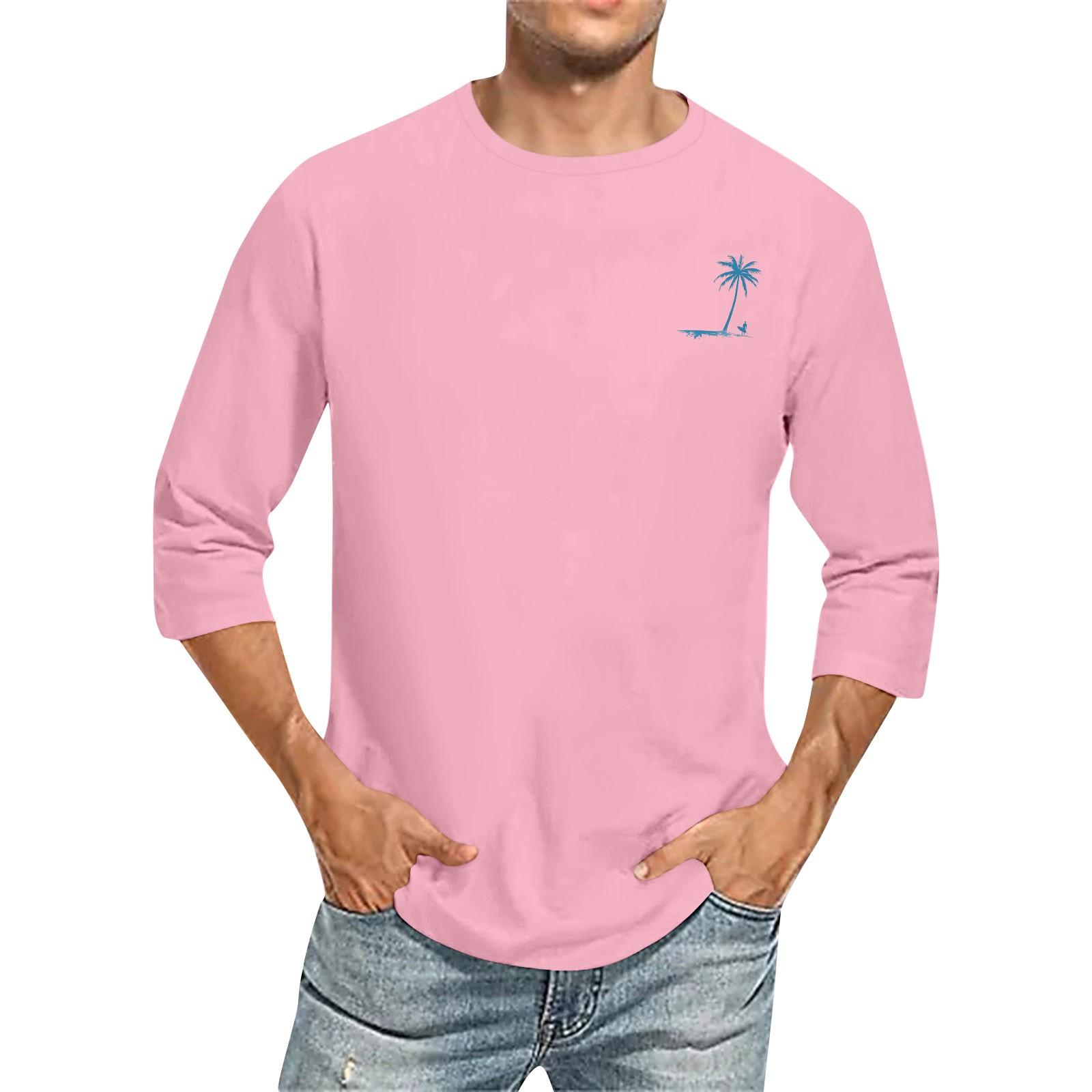 

Men s casual and fashionable printed collar three-quarter sleeve top T-shirt XXXL рожевий
