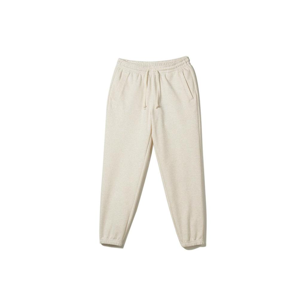 New Era Solid Color Letter Embroidery Drawstring Cuffed Knit Sports Pants Women Bottoms Oatmeal 13546521