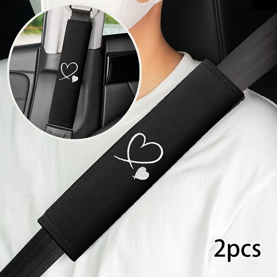 Soft Cool Car Seat Belt Shoulder Pads with Embroidered Heart Design | Comfort Covers for Enhanced Driving Experience, Fit Black Automotive Interior