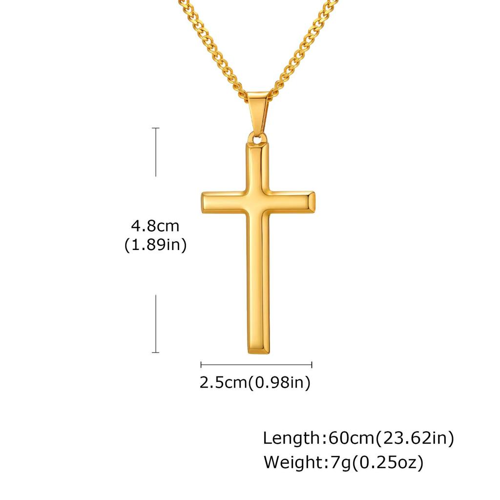 Vnox Gold Black Silver Color Cross Pendant Necklace for Men Women, Stainless Steel Cuban Link Chain, Cross Collar Gift for Him