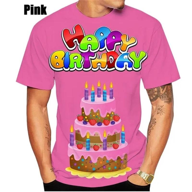 Summer 3D Print Happy Birthday Cake Graphic T Shirts For Men Women Short-sleeved Round Neck Men's Plus Size Tee Tops Clothing