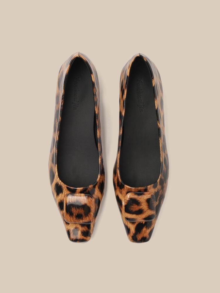 Square Toe Block Heel Mary Jane Slip-On Shoes with Buckle