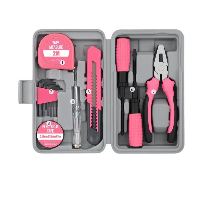

13-Piece Multifunctional Gift Tool Set: Household Hardware Pliers, Wrench, Hammer, Home Repair Toolbox 13-piece set of utility knives - pink