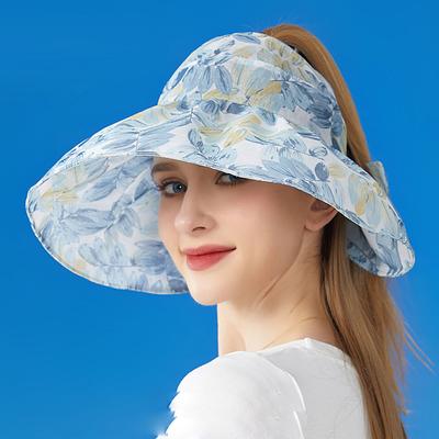 Summer Printed Hollow Top Hat Women's Outdoor Breathable Sun Hat Foldable Sun Hat