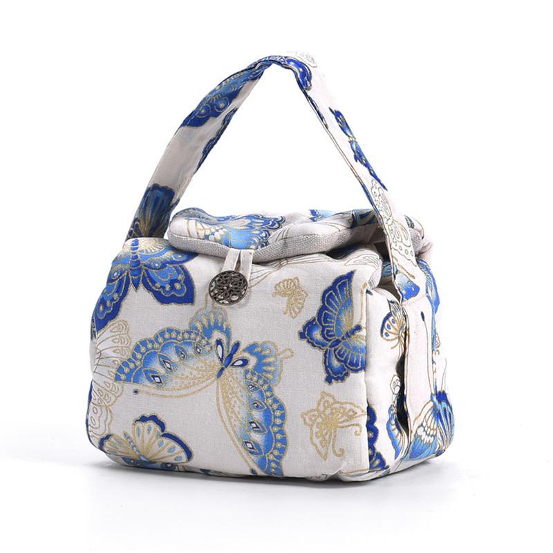 Vintage Teaware Storage Travel Bag Fabric Thickened Protective Tea Set Organizer Outdoor Portable Bag for One Teapot+Two Teacups