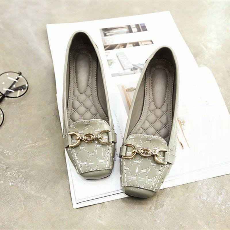 Trendy brand size leather single shoes women's flat-soled versatile Doudou shoes square head soft leather soft sole casual loafers 43 ladyshoes