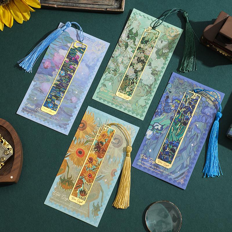Metal Sunflower Hollow Bookmark Chinese Style Creative Painted Book Holder Tassel Pendant Kids Stationery School Office Supplies