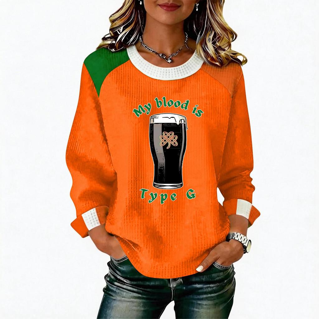 Women's Casual Fashion Print Long Sleeve Round Neck Pullover Top Blouse