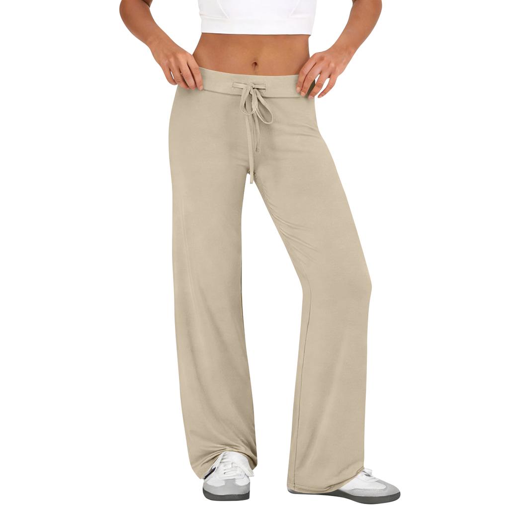 Damen Schlaghose Lässige Kordelzug Elastischer Bund Bequeme Schlaghose Yoga Lose Hose
