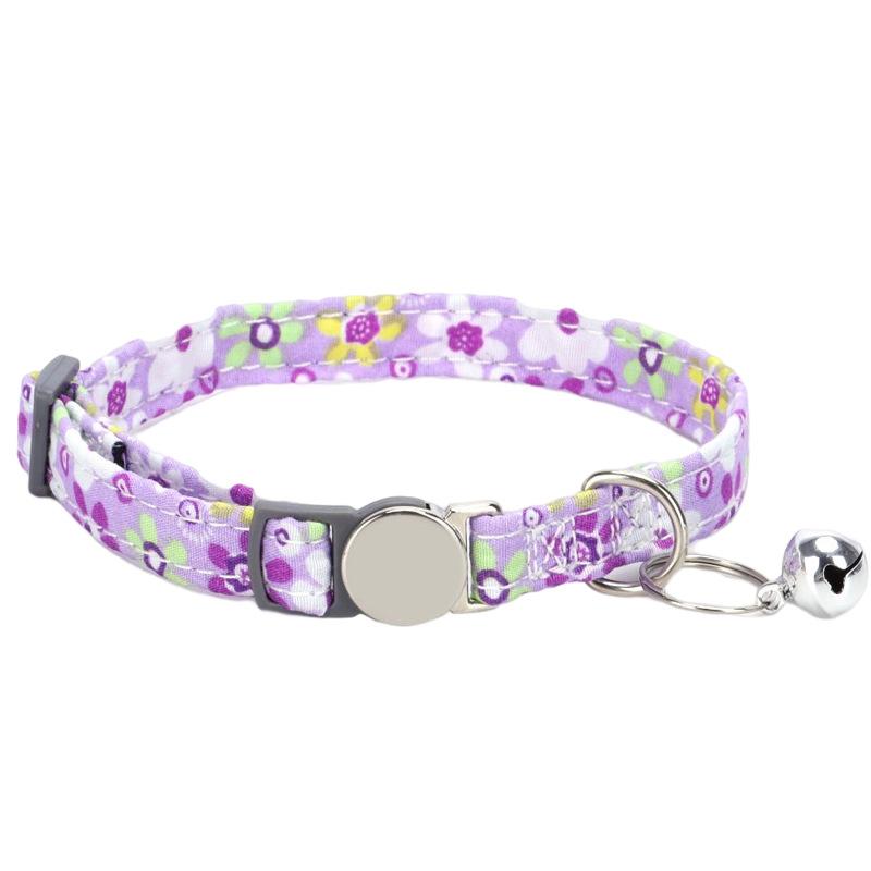 Cat Collar Quick Release Kitten Cats Collars Cute Print Nylon Pet Necklace With Bell Adjustable For Cats Puppy Pink