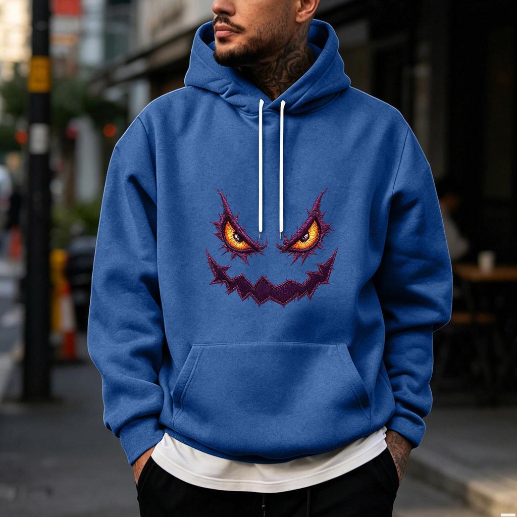 Men's Halloween Print Pullover Hoodie for Holiday Party and Cold