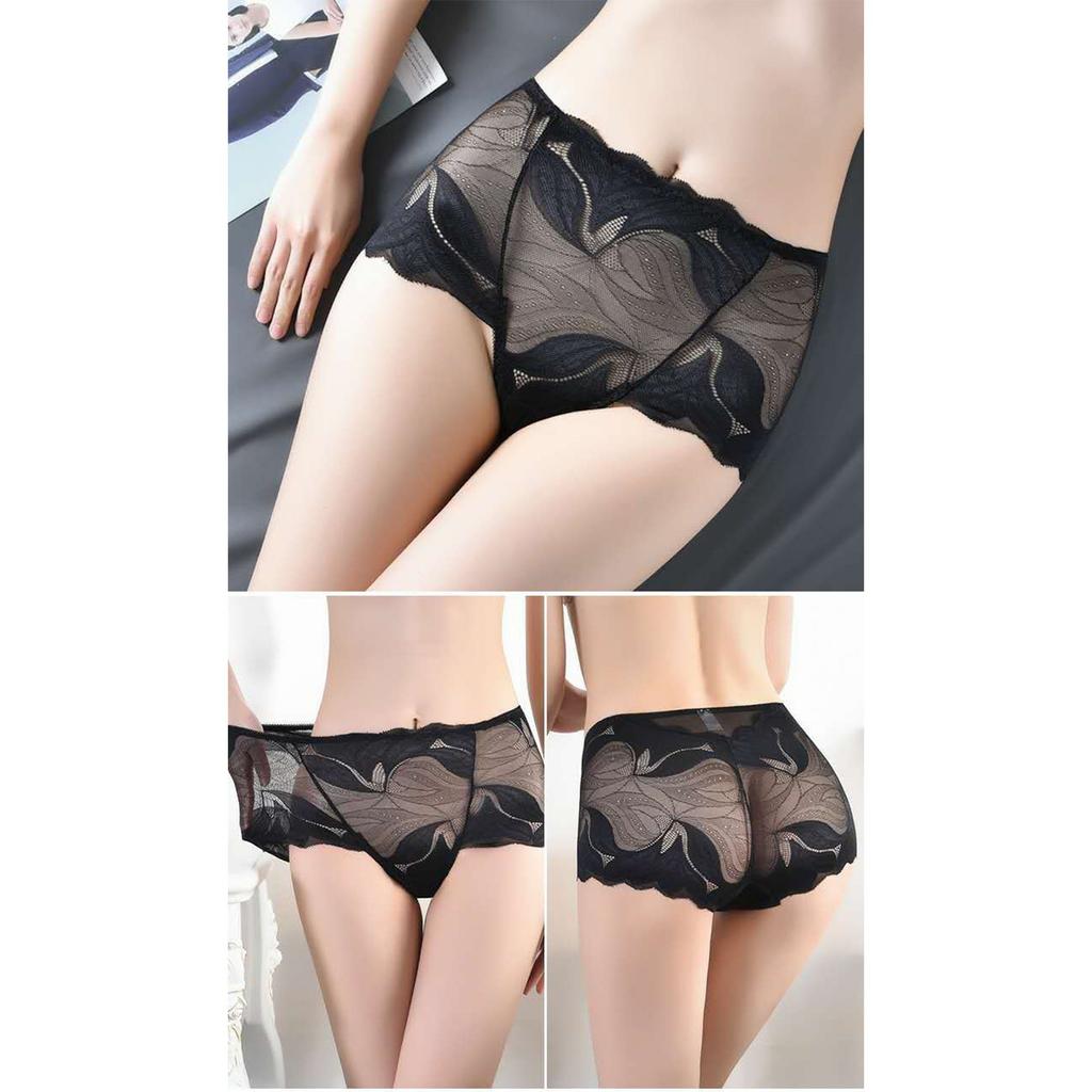 High Waist Lace Panties for Women with Ruffle Edge Floral Pattern Seamless Design Breathable Soft Fabric Comfortable Fit