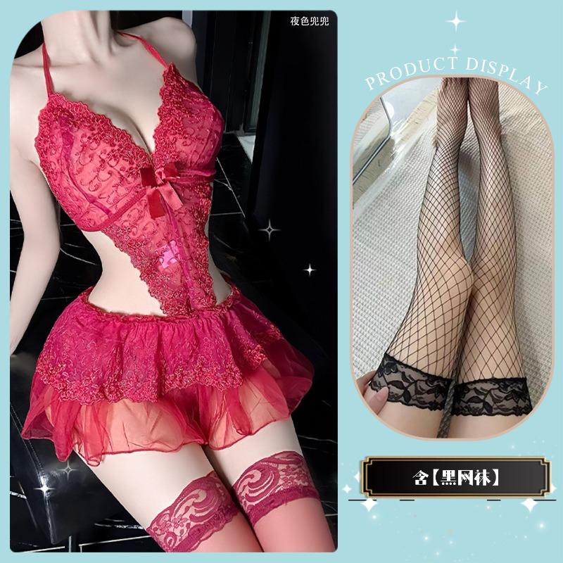 Sexy Lingerie Sexy Lace Open File One-piece Three-point Temptation Hot Pajama Skirt Uniform Suit Sexy Lingerie