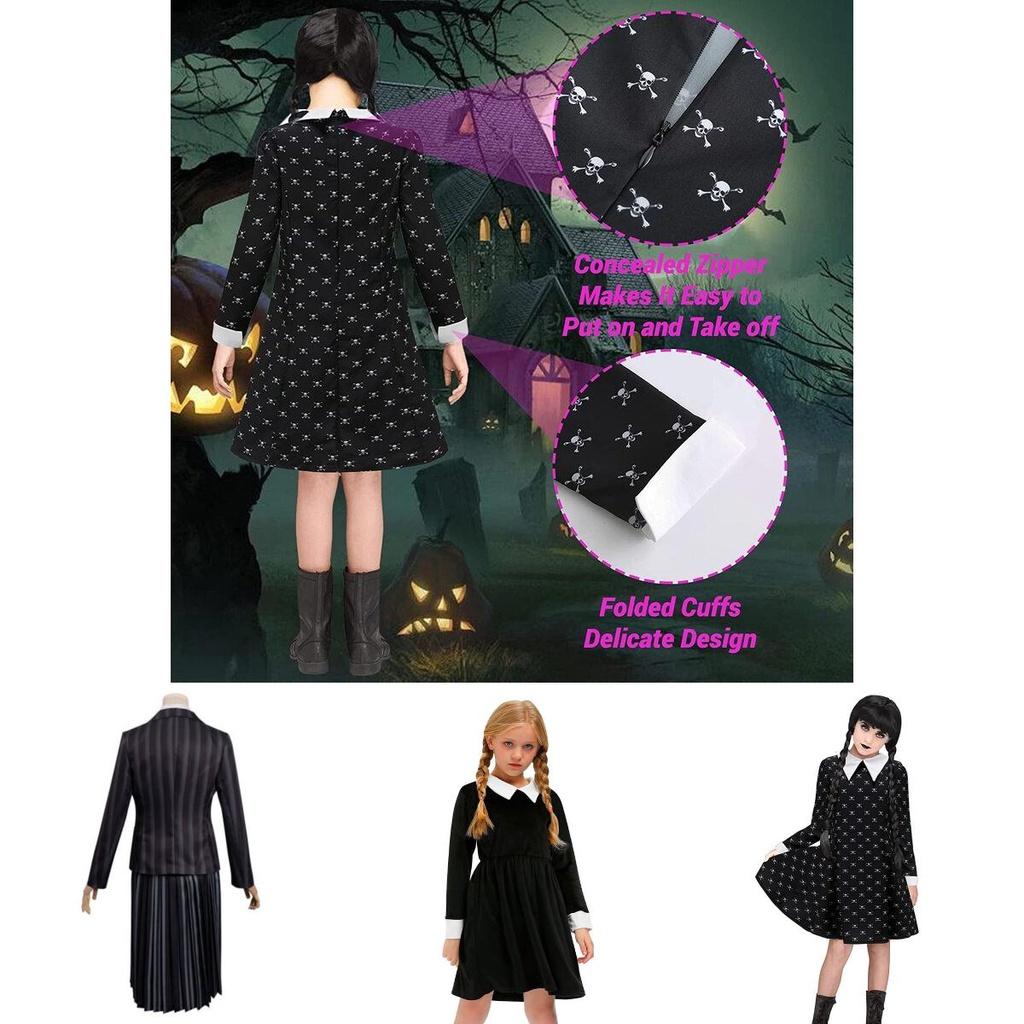 Wednesday Addams School Uniform Girls Kids Dress Cosplay Halloween Xmas Party