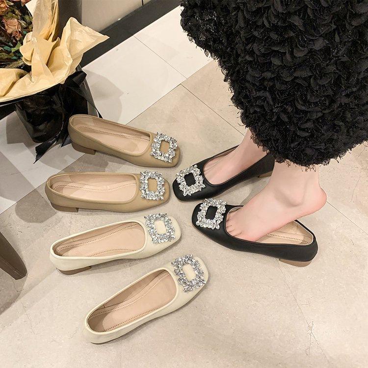 Women's Autumn New Square Toe Loafers,Soft Bottom Non Slip Slip On Comfortable Bean Shoes
