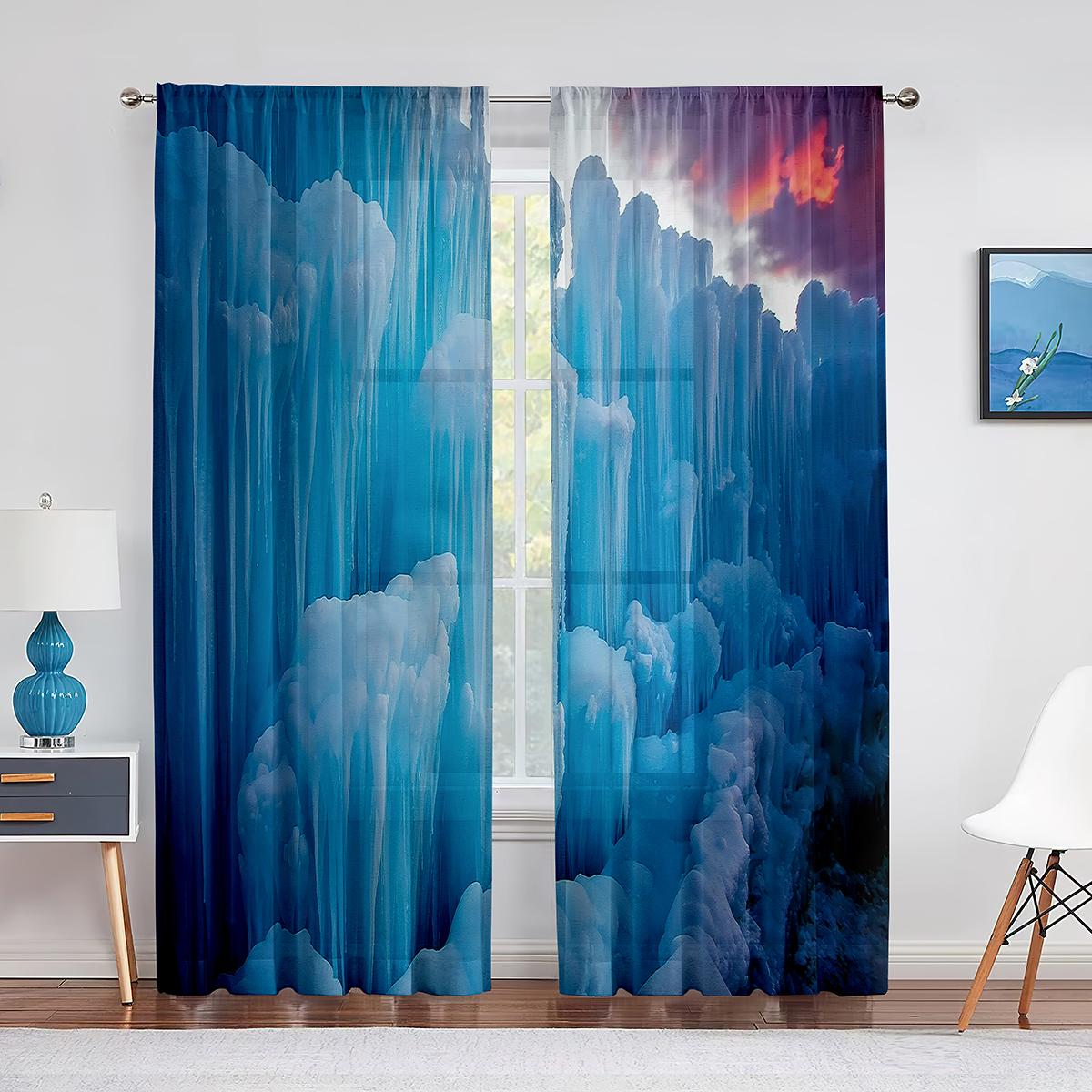 

Антарктический айсберг Природа Пейзаж Прозрачная занавеска для гостиной Спальни Вуаль Драпировка Кухонное окно Тюлевые занавески Домашний декор 1 PCS W100XH250cm&Grommet Top