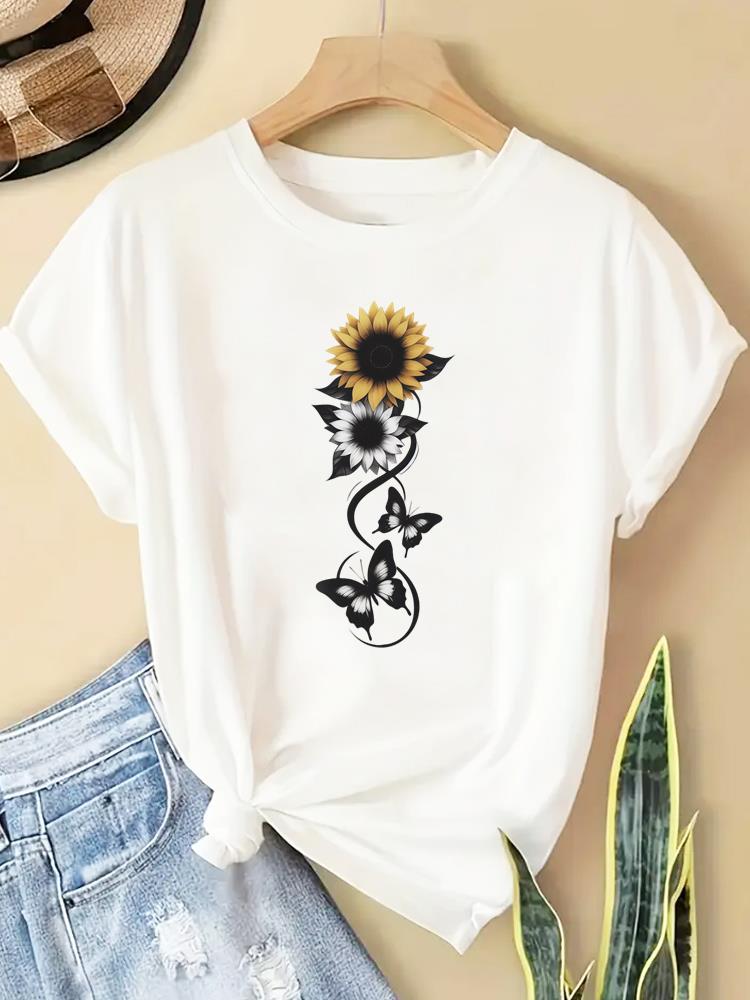 (Asian Size) T Shirt lovely flower style Fashion Women Tee Top Clothing Casual Printed Lady Female Graphic  Short Sleeve T-shirts