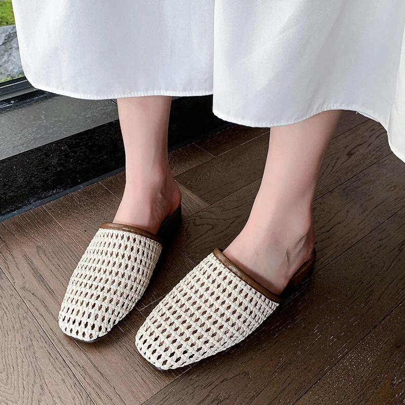 

Fashion 2025 Hot Sale Ladies Shoes Closed Toe Women s Slippers Fashion Outdoor Hollow Out New Daily Concise Comfortable Flat Slippers 40 бежевый