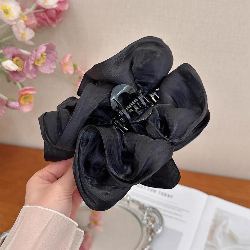 Soft Pleated Chiffon Flower Banana Hair Clips Anti Slip Elegant Barrettes For Women Daily Wedding Party Hair Accessories