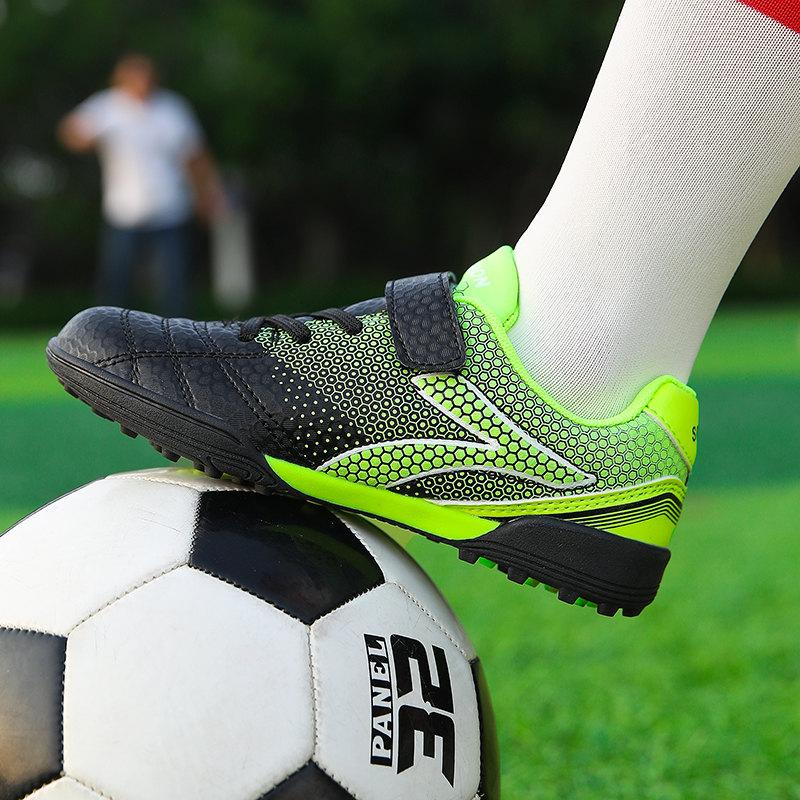 Vânzare Fierbinte Roșu Pantofi de Fotbal pentru Copii HOOK&LOOP Anti-alunecare Gazon Copii Fotbal Pantofi Sport Ușori Piele Adidași Ieftini Băiat