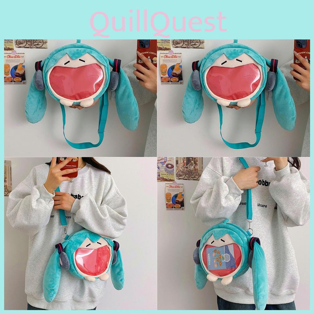 Plüsch Hatsune Miku Cartoon Umhängetasche Reißverschlussdesign Verstellbarer Riemen Schulter