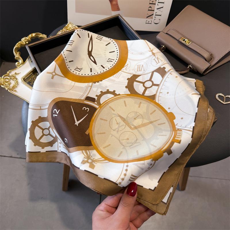 Luxury Temperament Rose Scarf, Spring and Autumn Women's Neck Protection, Scarf, Sunscreen Shawl, New Imitation Silk 71cm Square Scarf