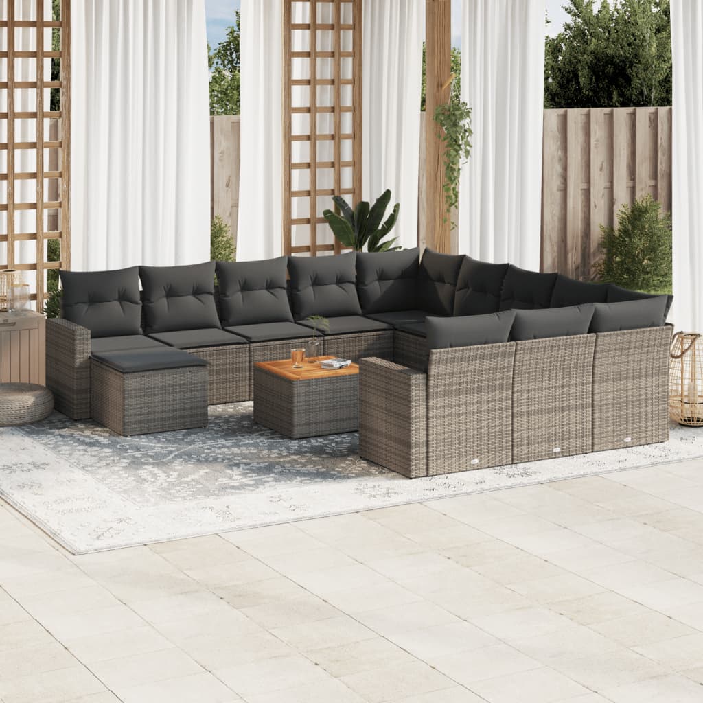 13 Piece Garden Sofa Set with Cushions Gray Poly Rattan