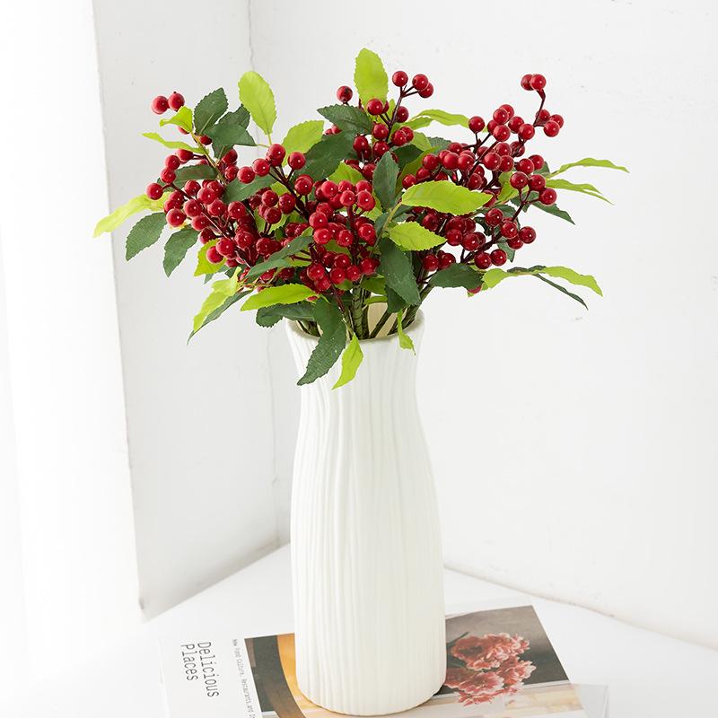 

Red Berries Artificial Christmas Decoration for Home & Wedding Backdrops – Holly Ornament Spiky Leaf Red Berries