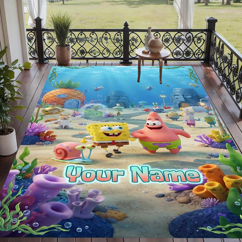 Custom Text SpongeBob Pattern Floor Rug Soft Indoor Carpet Mat Living Room Bedroom