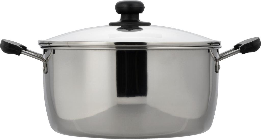 Wahei Freiz Stainless Steel Double-Handled Pot, 24cm, with Glass Lid, IHGas Compatible, Receed RR-6891, Silver