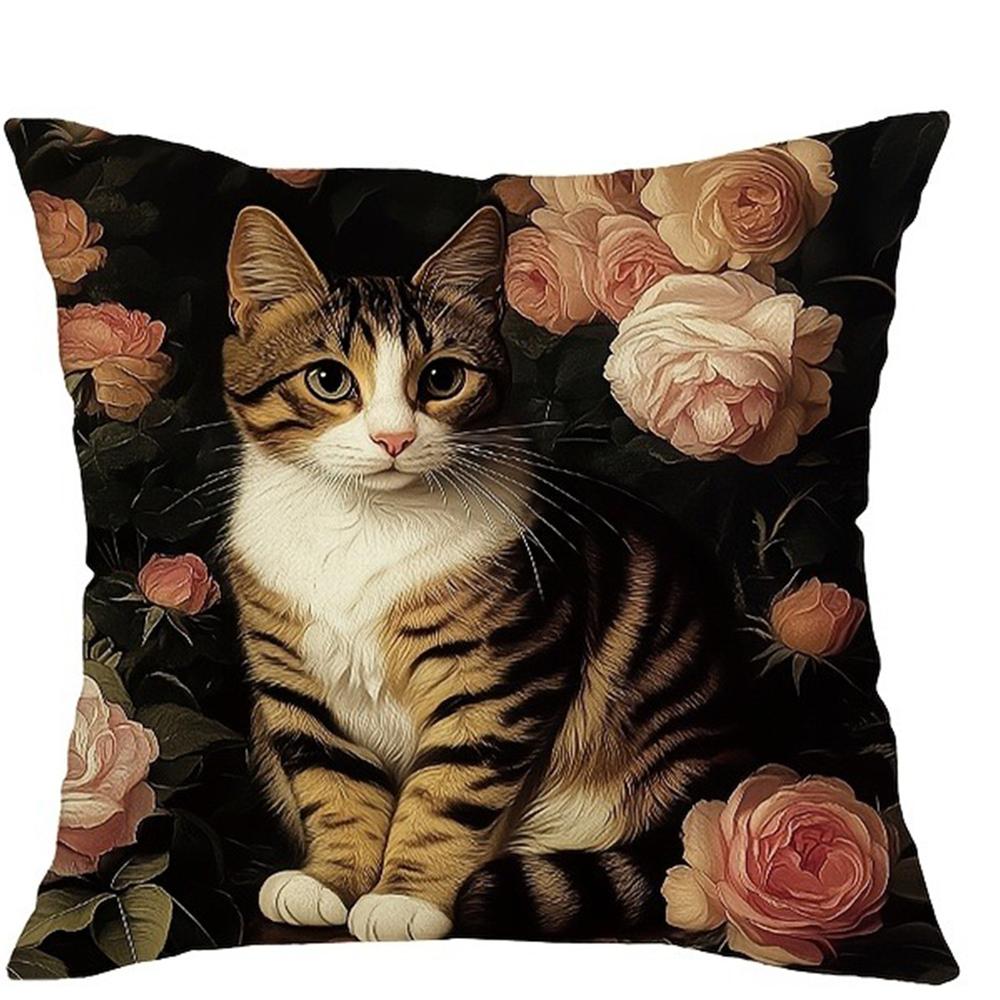 Elegant Cat - Floral Pillow CoversLiving Room Sofa Cushion Cover, Soft and Comfortable, Bedroom Room Decoration